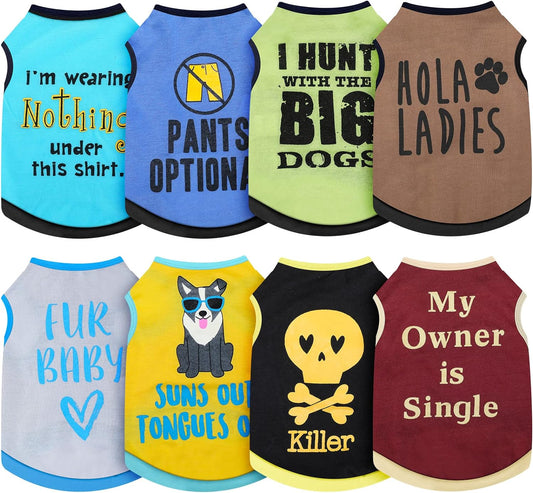 8 Pieces Dog Shirts, Printed with Funny Letters Summer Pet T Shirts Cool Puppy Shirts Breathable Outfit Soft Sweatshirt for Pet Dogs Cats (Vivid Pattern,Small)