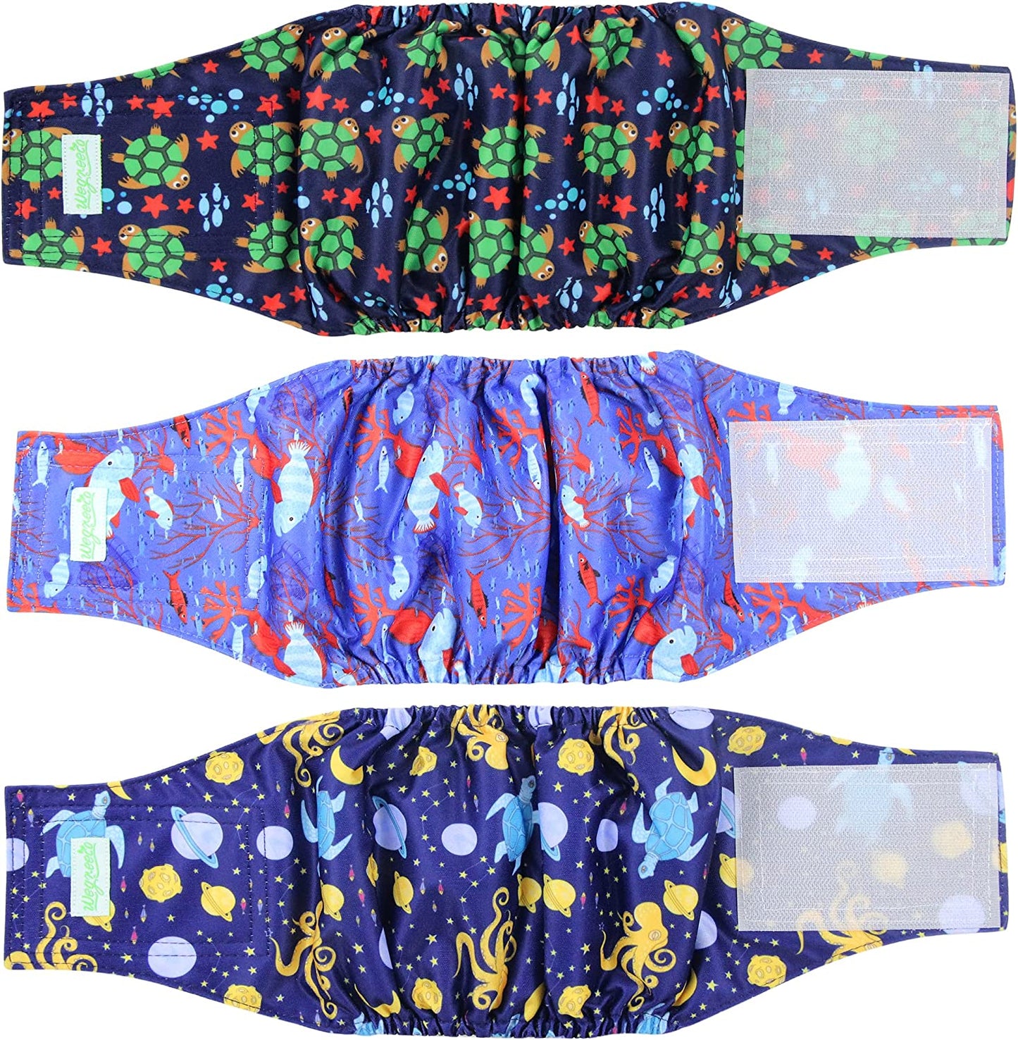 Wegreeco Washable Male Dog Belly Band (Stylish Pattern)- Pack of 3 - Washable Male Dog Belly Wrap, Dog Diapers Male (Turtle, S)