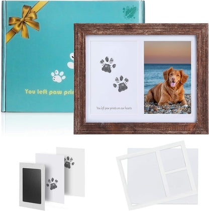 Kcrasan Paw Print Kit Dog Frame - Pet Memorial Picture Frame with Pawprints - Dog or Cat Paw Print Kit, Pet Keepsake Picture Frame for Pet Love Dog Memorial Gifts for Paw Print Frame, Sympathy Gift