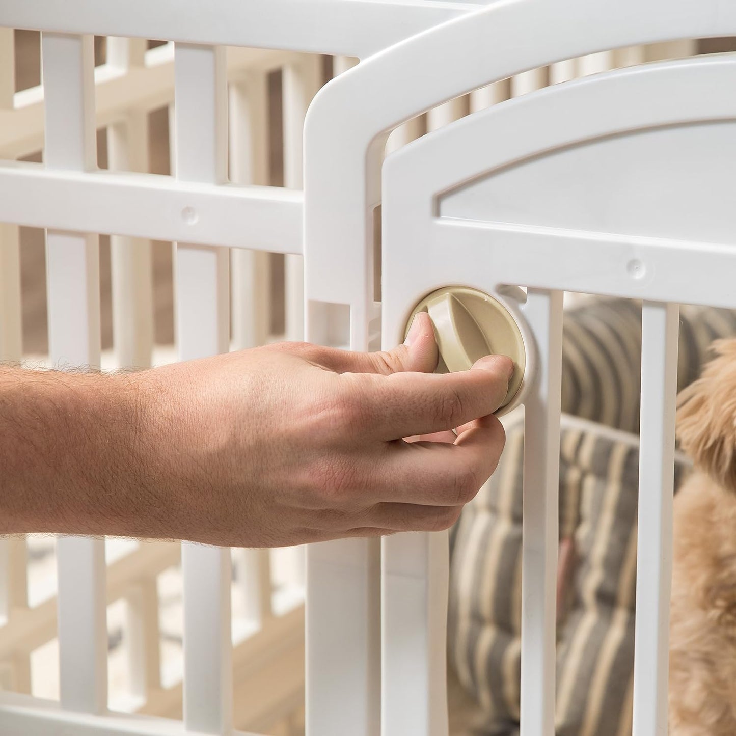 IRIS USA 24" Exercise 4-Panel Pet Playpen with Door, Dog Playpen, Puppy Playpen, for Puppies and Small Dogs, Keep Pets Secure, Easy Assemble, Fold It Down, Easy Storing, Customizable, White