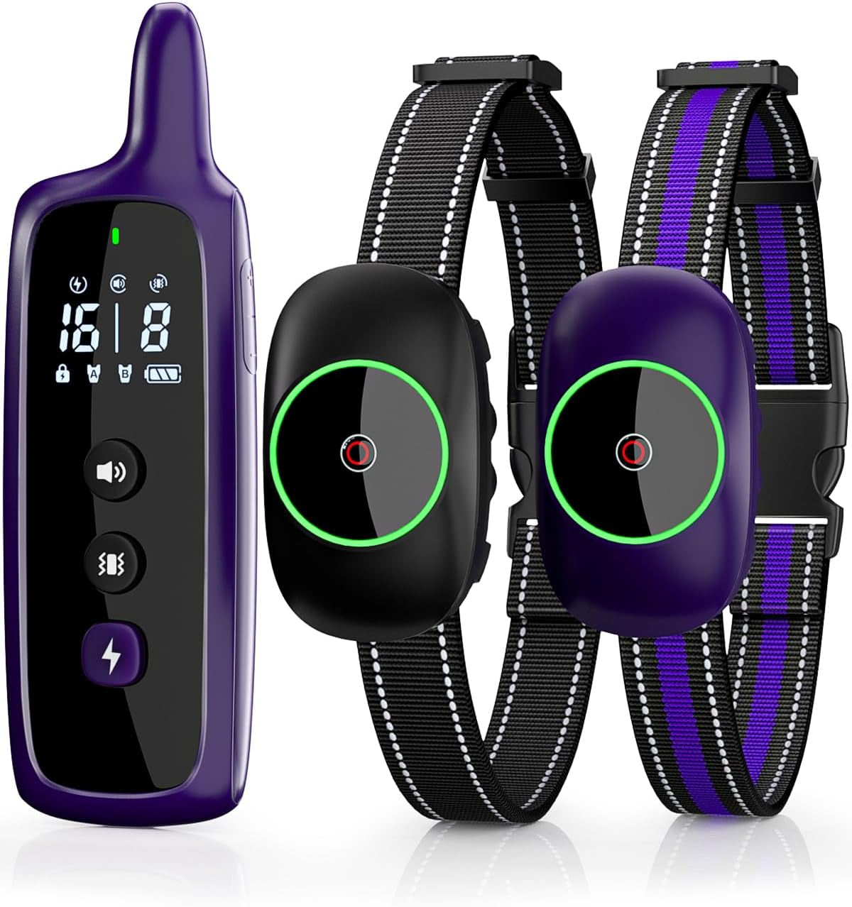 Dog Shock Collar for 2 Dogs, Dog Training Collar with Remote for Large Medium Small Dogs, Rechargeable E-Collar Waterproof Collars with 3 Training Modes, Range up to 3300Ft-Purple