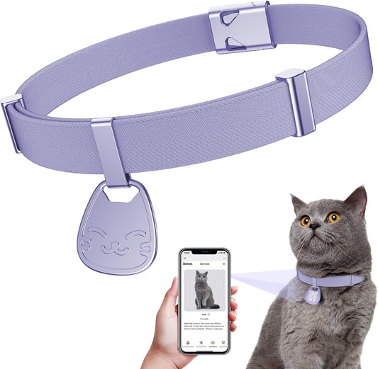 Cat Collar with Name Tag Breakaway: Reflective Kitten Collars with QR Code ID Tag for Girl Boy Cats, Ultra Soft & Elastic Adjustable (6"-12") Cat Collar with Break Away Safety Buckle, Purple