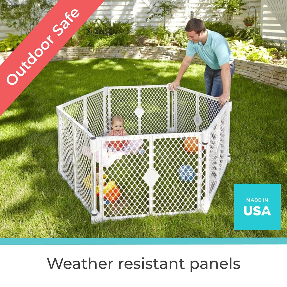 Toddleroo by North States Superyard 6 Panel Free Standing Play Yard, Indoor or Outdoor Baby Playpen, Baby Gate. Made in USA. 5.5 Feet Corner to Corner Play Pen (26" Tall, Pewter)