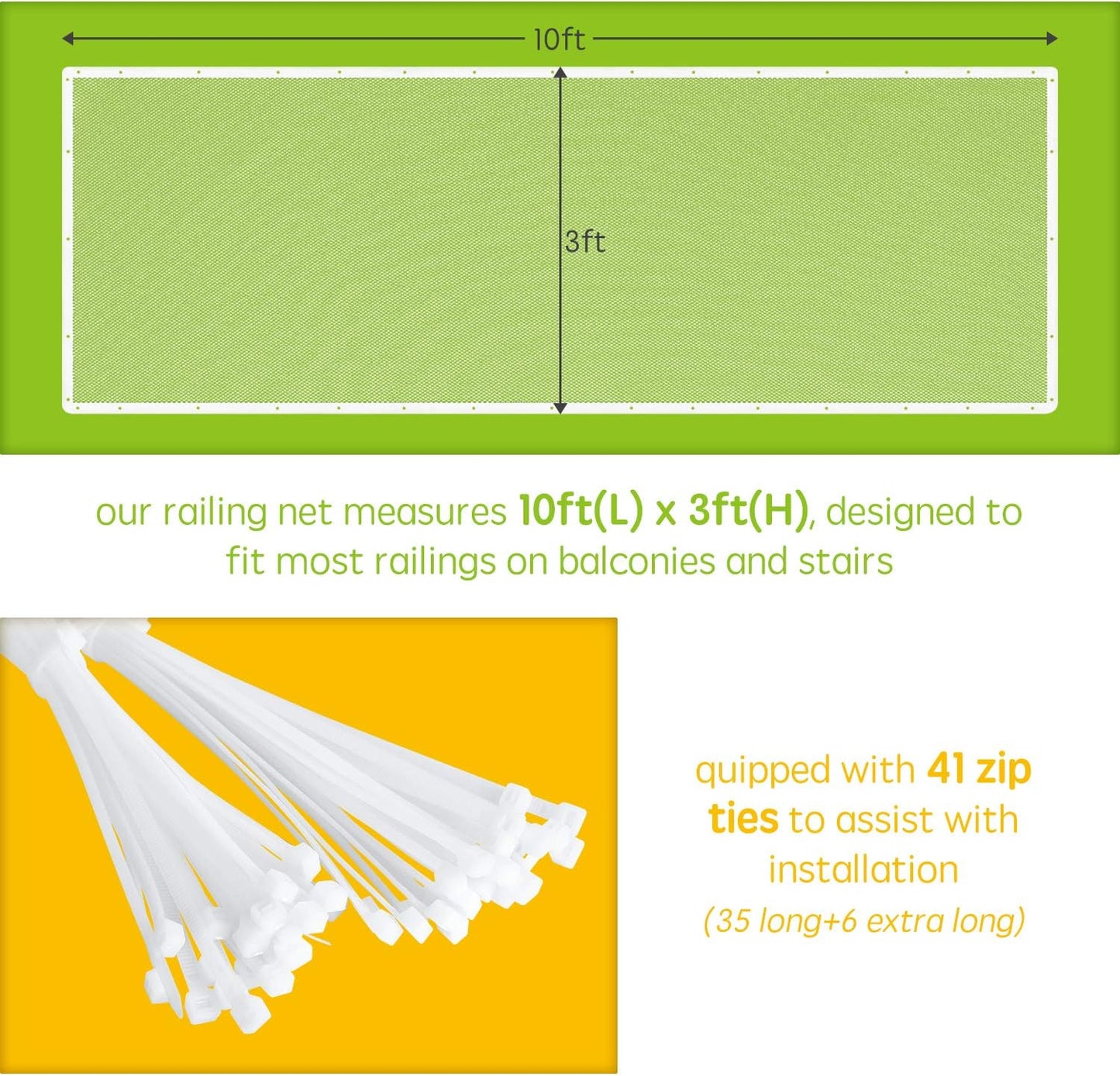 Banister Guard for Baby - 10Ft X 3Ft, Child Safety Net, Stair Railing Proof Mesh for Kids, Toys, Pets - White