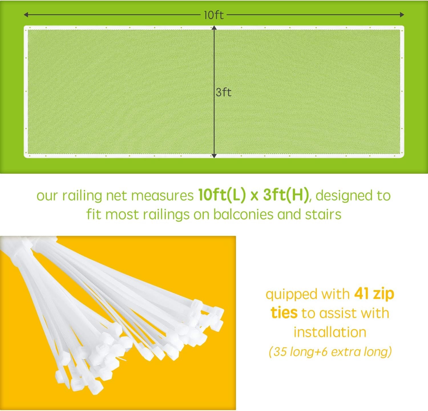 Banister Guard for Baby - 10Ft X 3Ft, Child Safety Net, Stair Railing Proof Mesh for Kids, Toys, Pets - White