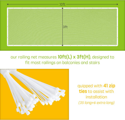 Banister Guard for Baby - 15Ft X 3Ft, Child Safety Net, Rail Balcony Banister Stair Mesh for Kids, Toys, Pets - White