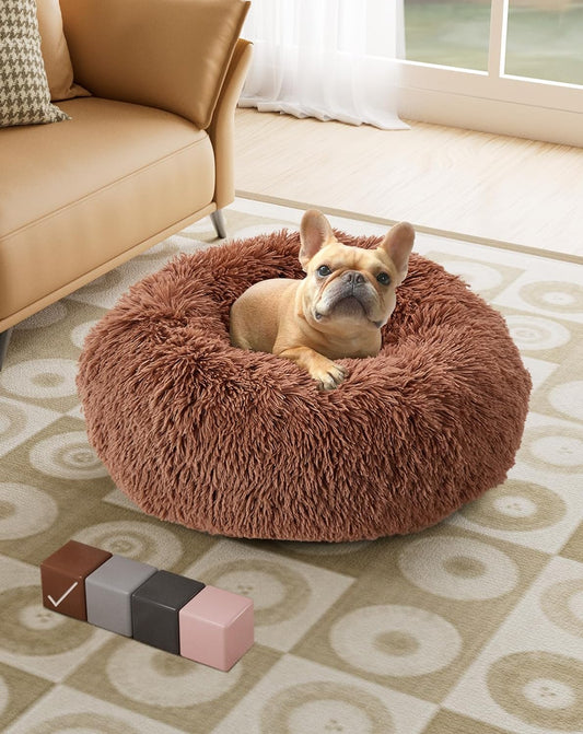 Calming Donut Bed for Dogs and Cats, Ultra Soft Circle Bed, Cozy, Waterproof, Zipper Cover, 23 in Bed, Small Dog Bed (Ocher)