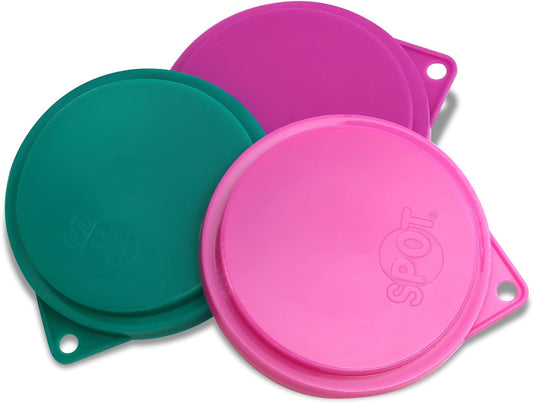 SPOT Pet Food Can Covers - Reusable Cat Food Wet Lid, Dog Food Can Covers Lids -Fits 3Inch and 3-3/8Inch Diameter Cans, Easy to Use, Keeps Food Fresh - 3 Pack, Assorted Colors