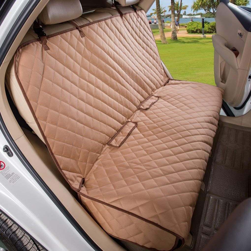 Bench Car Seat Cover Protector - Waterproof, Heavy-Duty and Nonslip Pet Car Seat Cover for Dogs with Universal Size Fits for Cars, Trucks & Suvs(Tan)