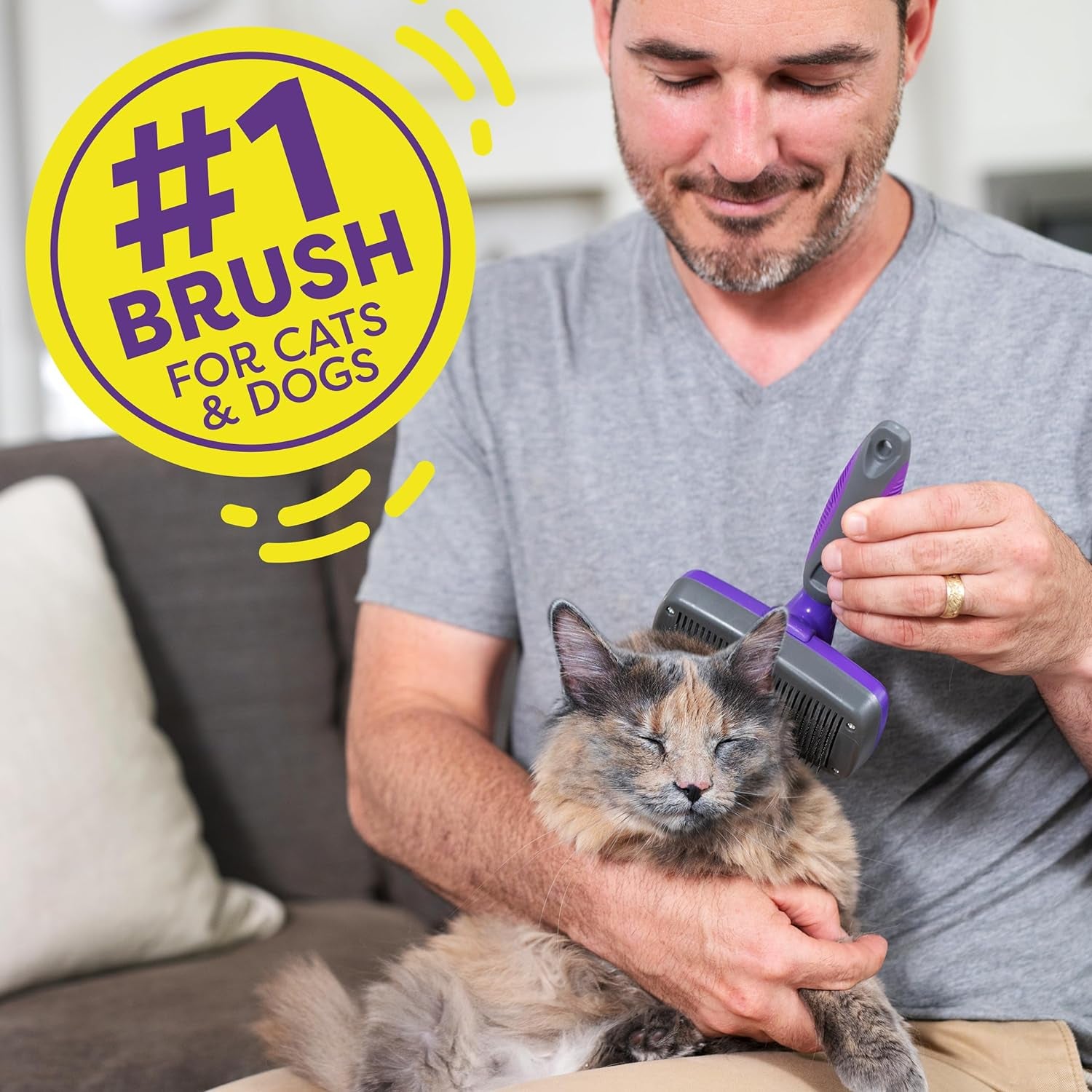 Hertzko Dog & Cat Brush, Dog Brush for Shedding, Cat & Dog Grooming, Self Cleaning Slicker Brush for Pets, Grooming Brushes for Long Short Haired Dogs Cats, Small Size Deshedding Brush, Rake, Comb