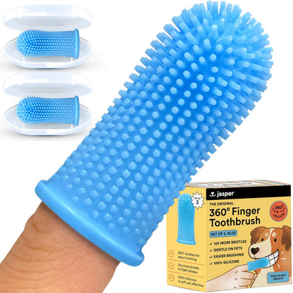 Jasper Dog Toothbrush, 360º Dog Tooth Brushing Kit, Cat Toothbrush, Dog Teeth Cleaning, Dog Finger Toothbrush, Dog Tooth Brush for Small & Large Pets, Dog Toothpaste Not Included - Blue 4-Pack