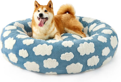 Lesure Donut Small Dog Bed - round Cat Beds for Indoor Cats Anti-Anxiety Calming Pet Beds, Washable Cute Modern Beds with Teddy Sherpa Plush & anti Slip Bottom Blue