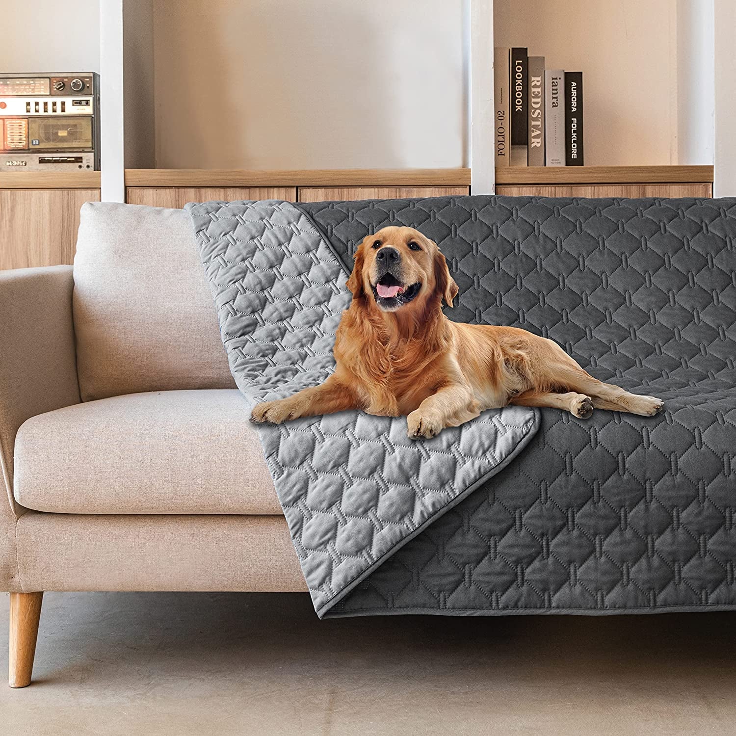 Gogobunny 100% Double-Sided Waterproof Dog Bed Cover Pet Blanket Sofa Couch Furniture Protector for Kids Children Dog Cat, Reversible (30X30 Inch (Pack of 1), Dark Grey/Light Grey)