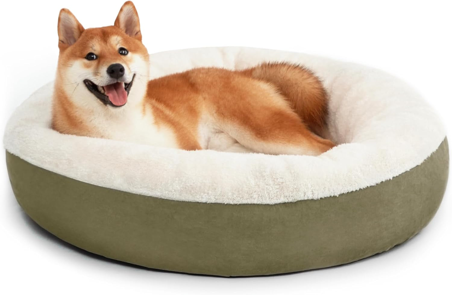 Love'S Cabin round Donut Cat and Dog Cushion Bed, 30In Pet Bed for Medium or Large Dogs, Anti-Slip & Water-Resistant Bottom, Soft Durable Fabric Pet Beds, Washable Calming Cat & Dog Bed Olive Green