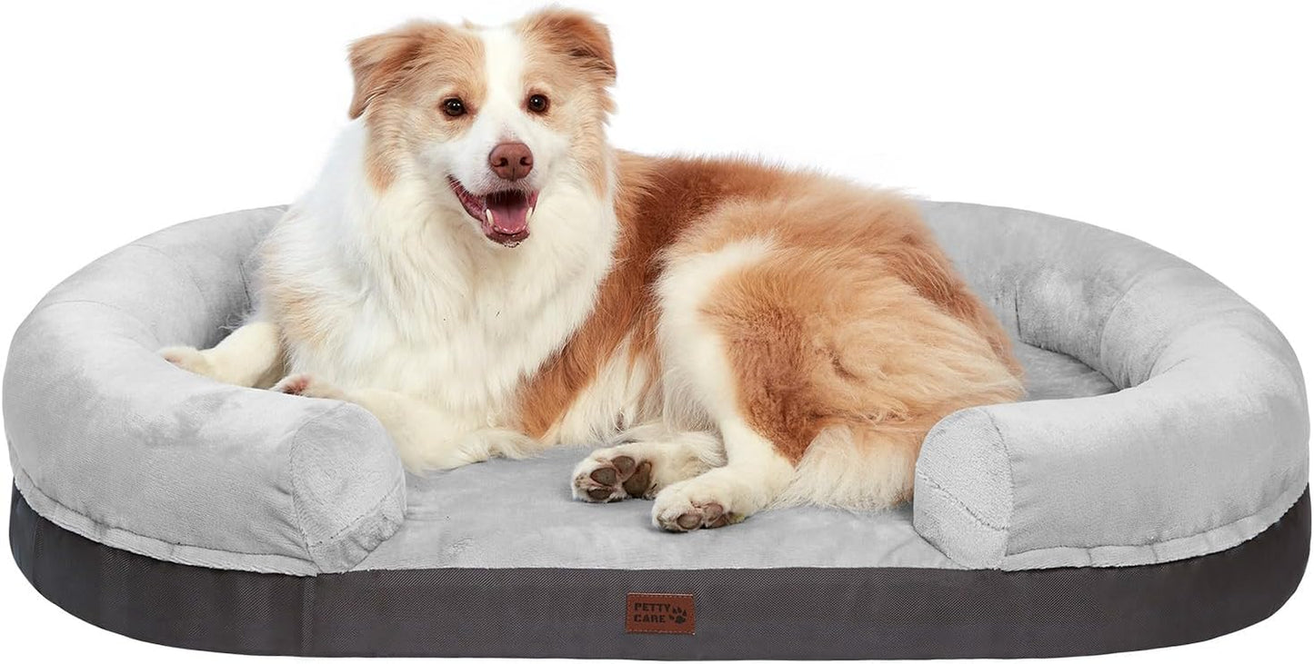 Orthopedic Dog Bed XXL for Dogs with Memory Foam, Waterproof Pet Bed Soft Sofa with Washable Removable Cover Anti-Slip Bottom, Extra Head and Neck Support Sleeper, 52” Grey