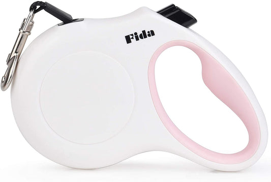 Fida Retractable Dog Leash, 16 Ft Dog Walking Leash for Medium Dogs up to 44Lbs, Tangle Free, White & Pink