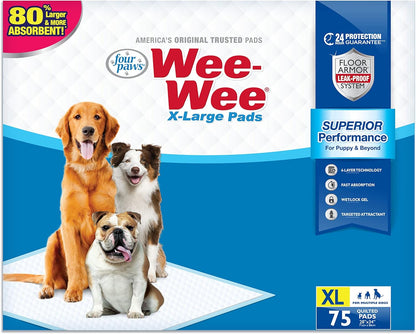 Four Paws Wee-Wee Superior Performance X-Large Dog Pee Pads - Dog & Puppy Pads for Potty Training - Dog Housebreaking & Puppy Supplies - 28" X 34" (40 Count),White