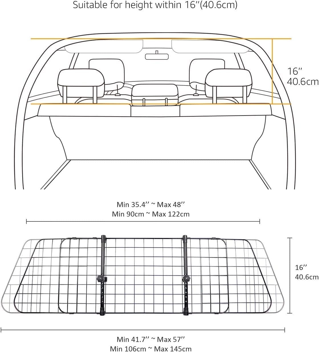 Amazon Basics Adjustable Dog Car Barrier 55 X 2 X 16 Inch, Black