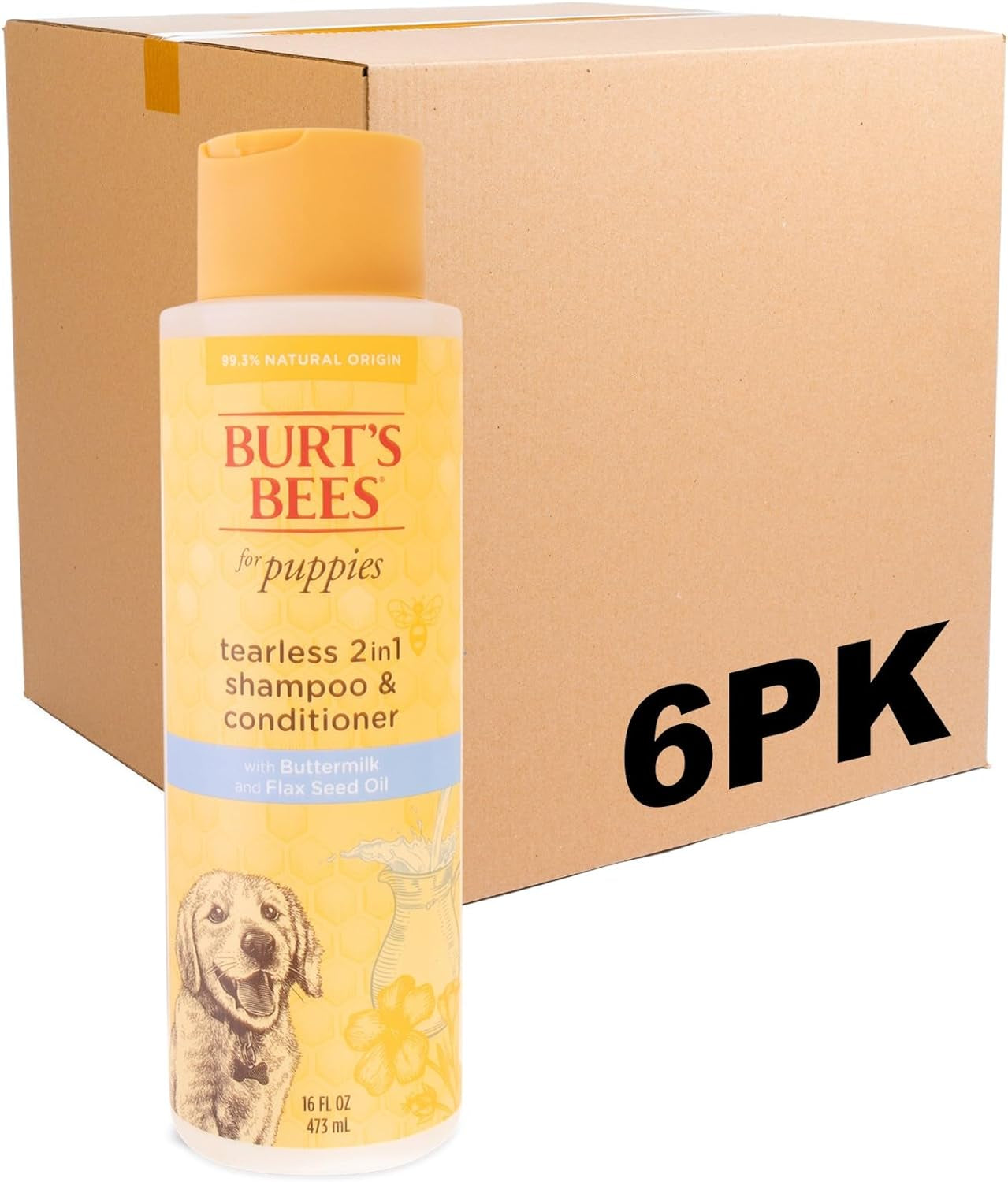 Burt'S Bees for Pets Natural Tearless 2 in 1 Dog Shampoo & Conditioner with Buttermilk and Flax Seed Oil - Gentle & Safe for Puppies - Ph Balanced for Puppies - Made in USA, 16 Oz - 6 Pack