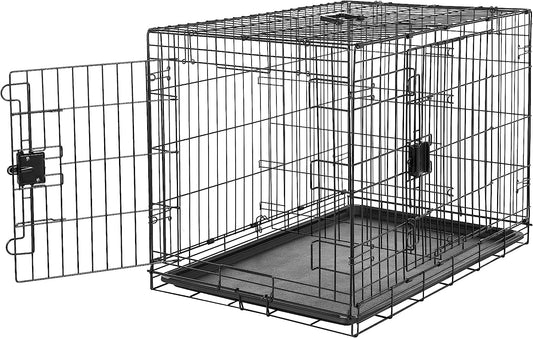 Amazon Basics - Durable, Foldable Metal Wire Dog Crate with Tray, Double Door, 36 X 23 X 25 Inches, Black