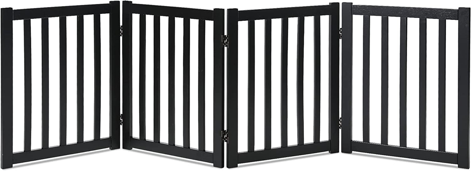 LZRS Solid Hardwood Freestanding Pet Gate,Wooden Dog Gates for Doorways,Nature Wood Dog Gates for the House,Dog Gate for Stairs,Freestanding Indoor Gate Safety Fence,Black,24" Height-4 Panels