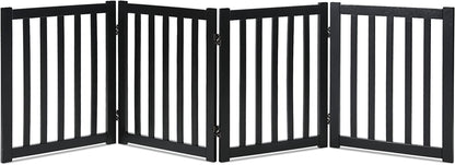 LZRS Solid Hardwood Freestanding Pet Gate,Wooden Dog Gates for Doorways,Nature Wood Dog Gates for the House,Dog Gate for Stairs,Freestanding Indoor Gate Safety Fence,Black,24" Height-4 Panels