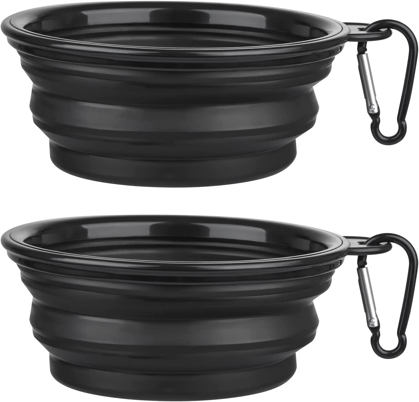 Dog Bowl Pet Collapsible Bowls, 2 Pack Collapsible Dog Water Bowls for Cats Dogs, Portable Pet Feeding Watering Dish for Walking Parking Traveling with 2 Carabiners (Small, Black+Black)