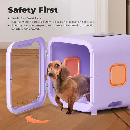 Automatic Pet Dryer Box: 71L Ultra Quiet Dog Cat Dryer Box with Smart Lock and Temperature Control - 360° Fast Drying Blower for Dog Hair Grooming with Ambient Lighting