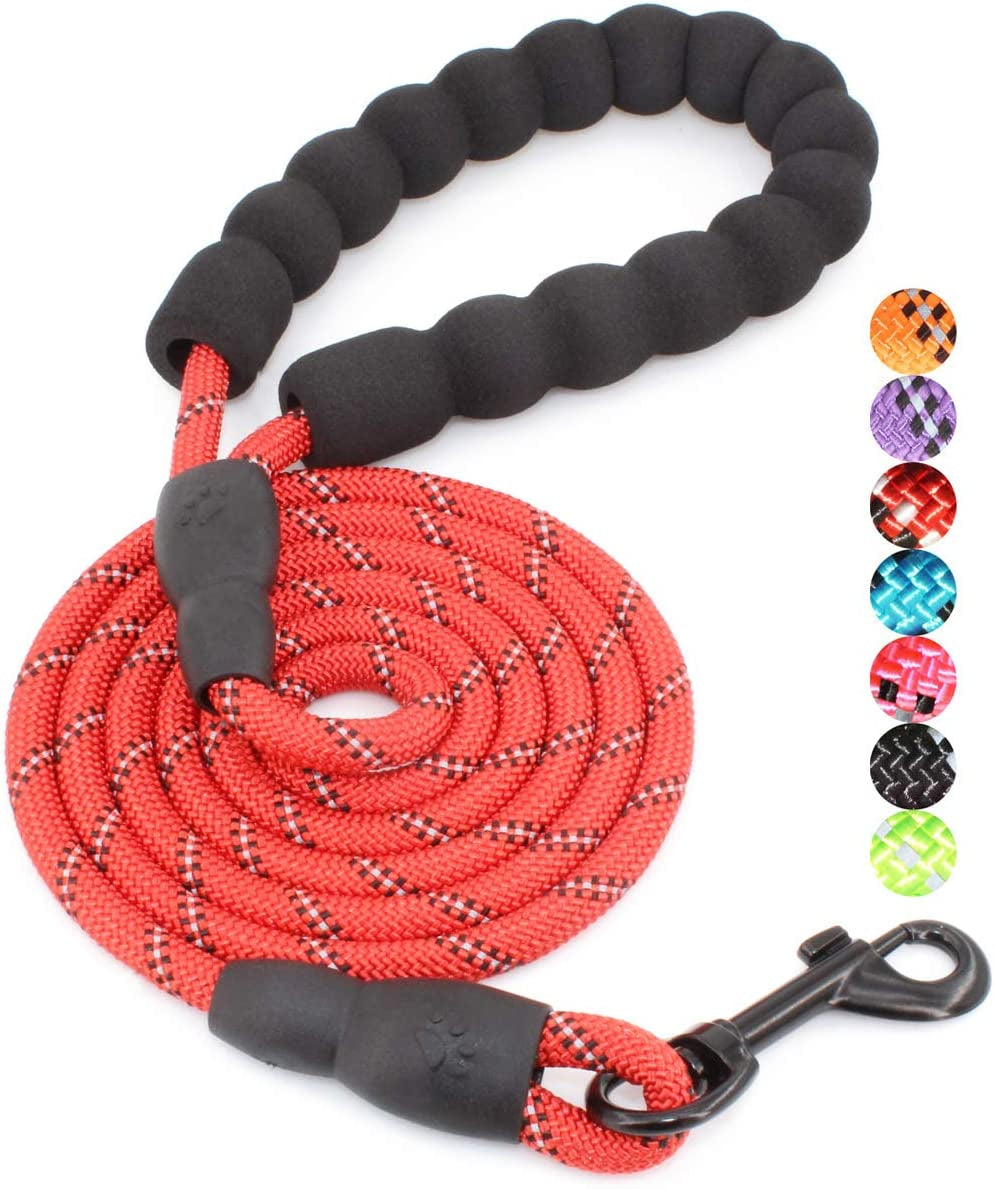 BAAPET 2/4/5/6 FT Dog Leash with Comfortable Padded Handle and Highly Reflective Threads for Small Medium and Large Dogs (5FT-1/3'', Red)