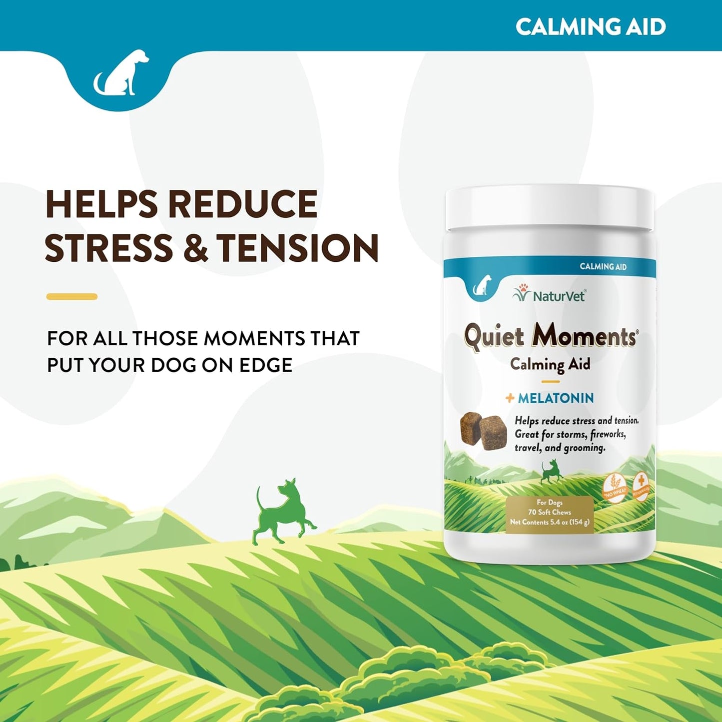 Naturvet Quiet Moments Calming Aid Melatonin Dog Supplement – Helps Reduce Stress in Dogs – for Pet Storm Anxiety, Fireworks, Motion Sickness, Grooming, Separation, Travel – 240 Ct. Chews