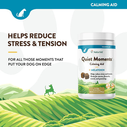 Naturvet Quiet Moments Calming Aid Melatonin Dog Supplement – Helps Reduce Stress in Dogs – for Pet Storm Anxiety, Fireworks, Motion Sickness, Grooming, Separation, Travel – 240 Ct. Chews