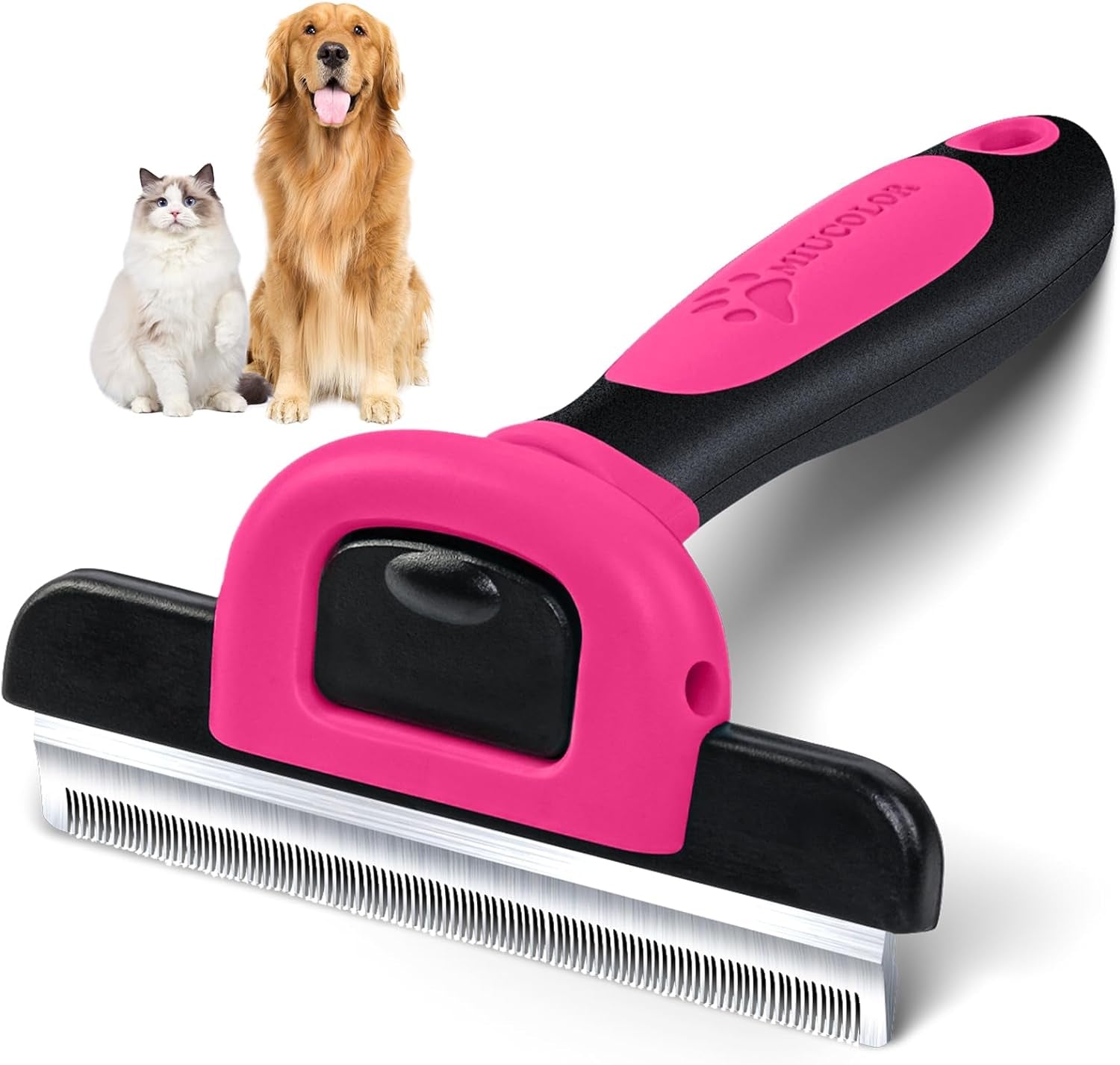 MIU COLOR Pet Grooming Brush, Deshedding Tool for Dogs & Cats, Effectively Reduces Shedding by up to 95% for Short Medium and Long Pet Hair, Hot Pink