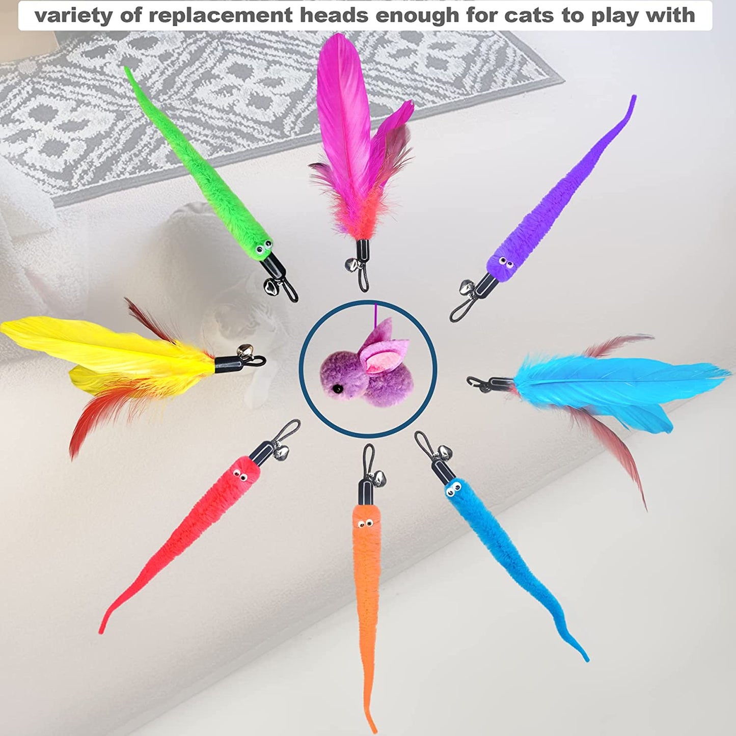 Cat Toys Interactive for Indoor Cats,2Pcs Retractable Cat Wand Toys,9Pcs Teaser Toys&1Pcs Hanging Door Lure Cat Toy,Interactive Feather Toy for Teaser Play and Chase Exercise with Kitten