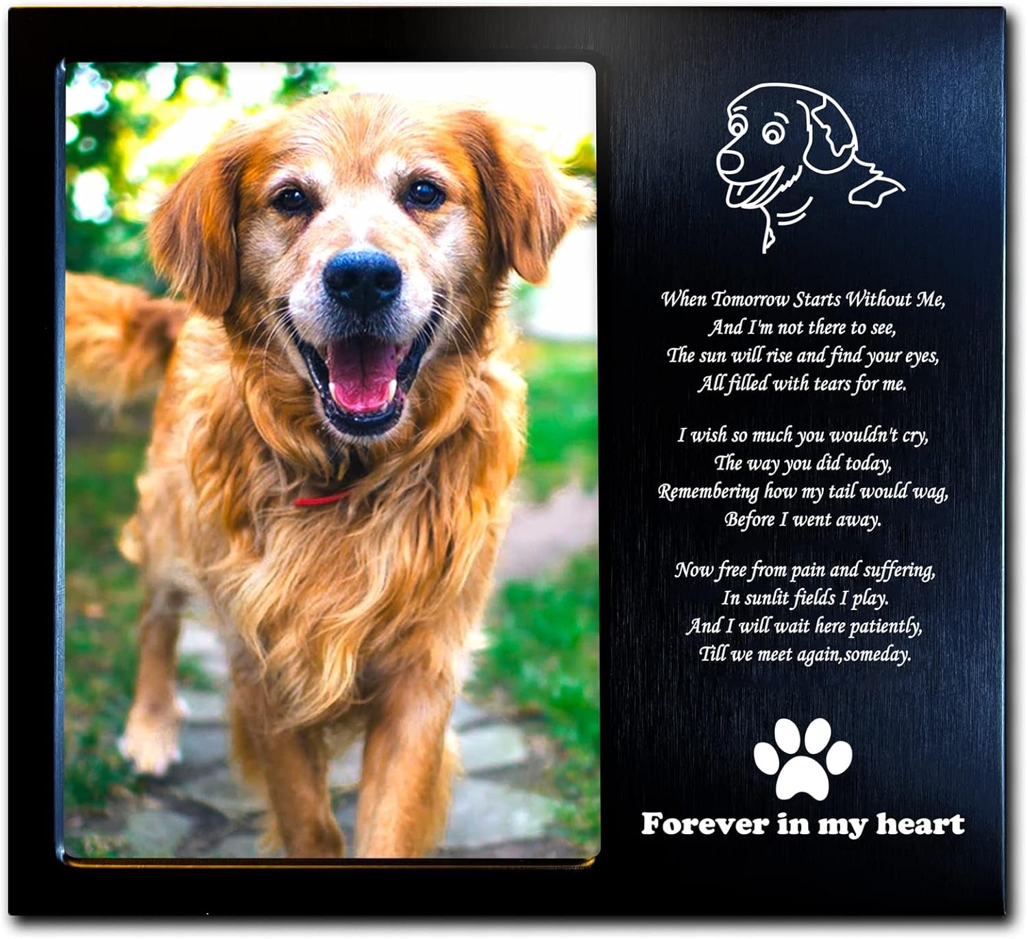 Pet Loss Gifts - Pet Memorial Gift (Opts) Personalized Metal - Sympathy Gift Memorial Picture Frame 4X6 for Loss of Dogs or Cats. (01B)