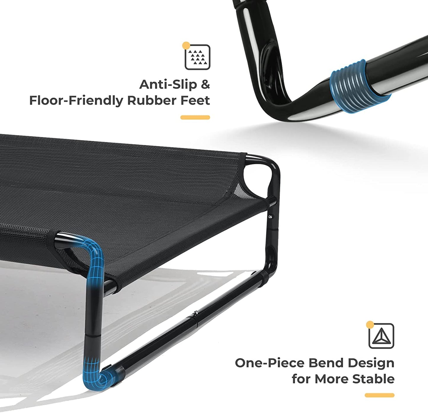 Veehoo Original Cooling Elevated Dog Bed, Outdoor Raised Cots Bed for Large Dogs, Portable Standing Pet with Washable Breathable Mesh, No-Slip Feet Indoor Outdoor, Large, Black, CWC2201