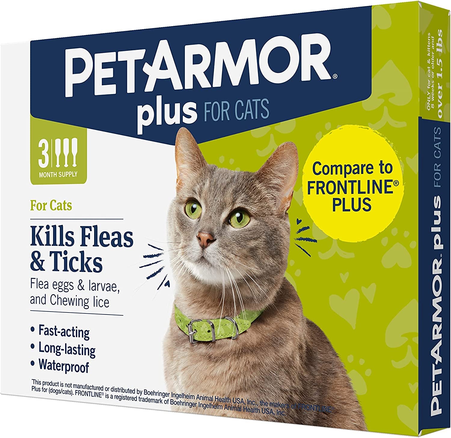 Petarmor plus Flea & Tick Prevention for Cats over 1.5 Lbs, Waterproof Topical, Fast Acting & Long Lasting, Compare to Leading Brand, 3 Doses