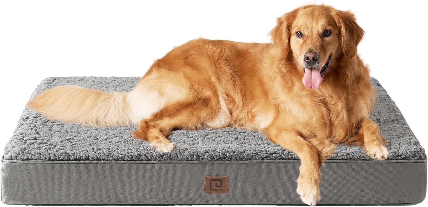 EHEYCIGA Orthopedic Foam Dog Bed, XXL, 47"L X 29"W X 3.5"Th, Light Grey