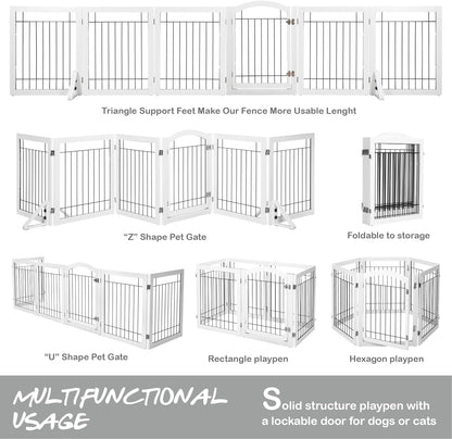 PAWLAND 72” Extra Wide Dog Gate for the House, Doorway, Stairs, Freestanding Foldable Wire Pet Gate, Pet Puppy Safety Fence,30" Height (Espresso, 3 Panels)