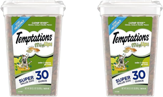 Temptations MIXUPS Crunchy and Soft Cat Treats Catnip Fever Flavor, 30 Oz. Tub (Pack of 2)