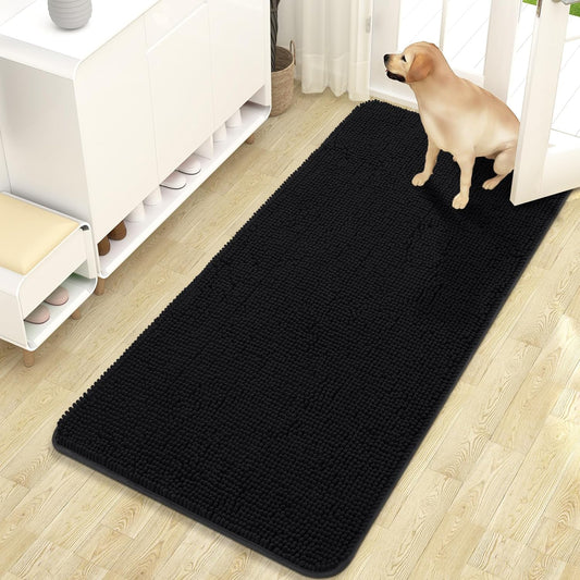 OLANLY Dog Door Mat for Muddy Paws, Absorbs Moisture and Dirt, Absorbent Non-Slip Washable Mat, Quick Dry Microfiber, Mud Mat for Dogs, Entry Indoor Door Mat for inside Floor(47X24 Inches, Black)