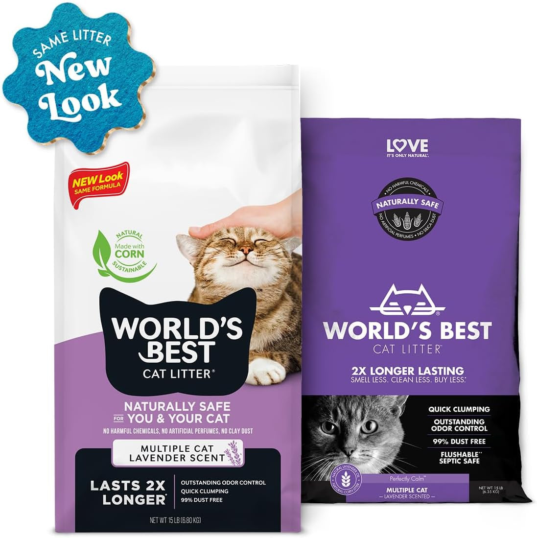 WORLD'S BEST CAT LITTER Multiple Cat Lavender Scented 15-Pounds - Natural Ingredients, Quick Clumping, Flushable, 99% Dust Free & Made in USA - Calming Fragrance & Long-Lasting Odor Control