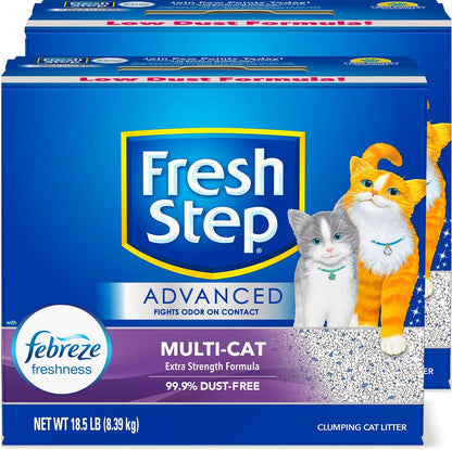 Fresh Step Clumping Cat Litter, Multi-Cat, Advanced Long Lasting Odor Control Kitty Litter with Activated Charcoal, Low Dust Formula, 18.5 Lb