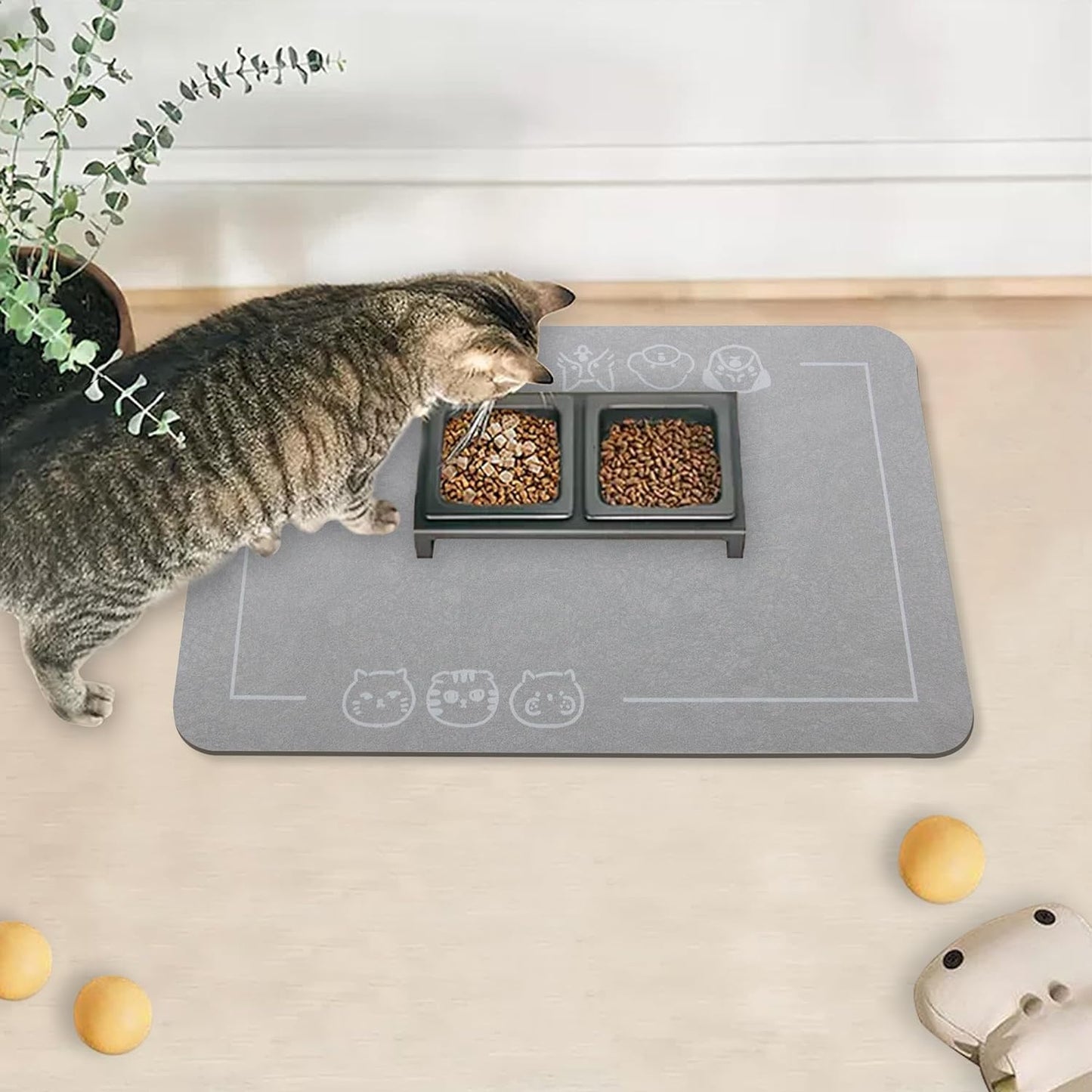 YCT Cat Pet Food Mat, Cat Feeding Mat, Non-Slip Bottom Absorbent Pet Mat, Quick Dry Dog Cat & Dog Food Mat, Pet Supplies Mat, 11.8"X18.1" Gray