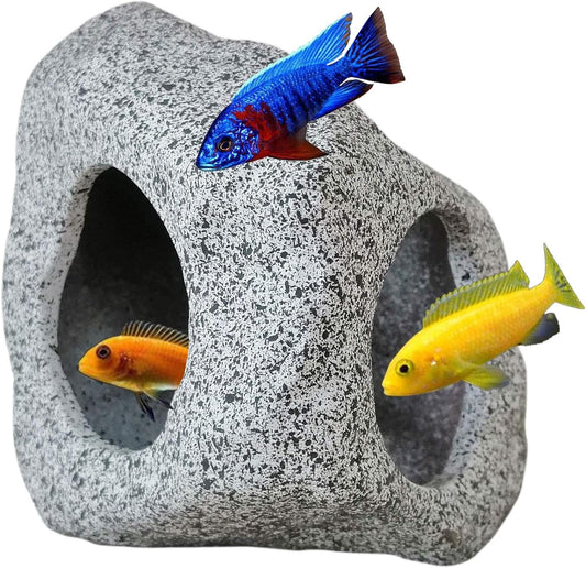 Aquarium Hideaway Rock Cave for Aquatic Pets to Breed, Play and Rest, Safe and Non-Toxic Ceramic Fish Tank Ornaments, Decor Stone for Betta