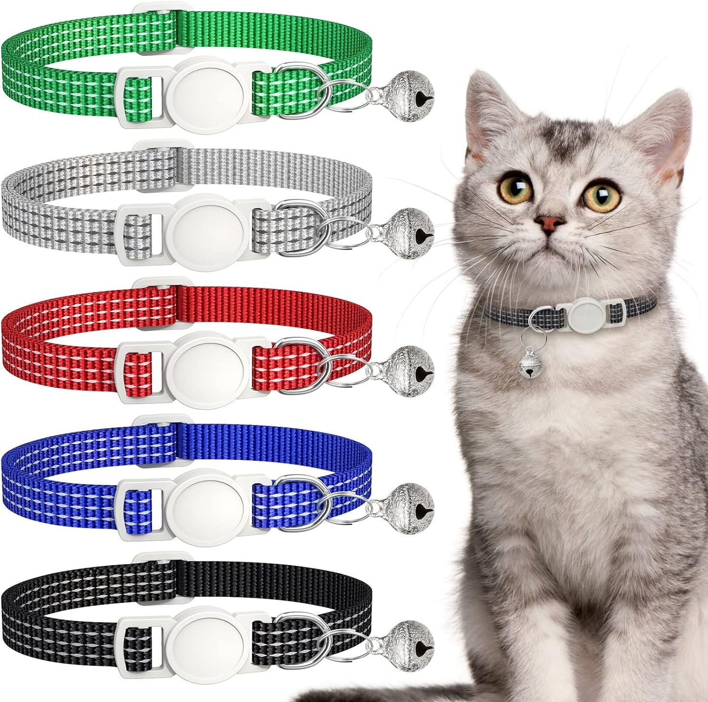 5 Pack Reflective-Breakaway Cat Collars with Bells,Adjustable Small Cat Collar,Ideal for Girl Cats Male Cats Kittens Puppies,Pet Supplies Stuff Accessories 7.9" - 13" (5 Classic Colors)