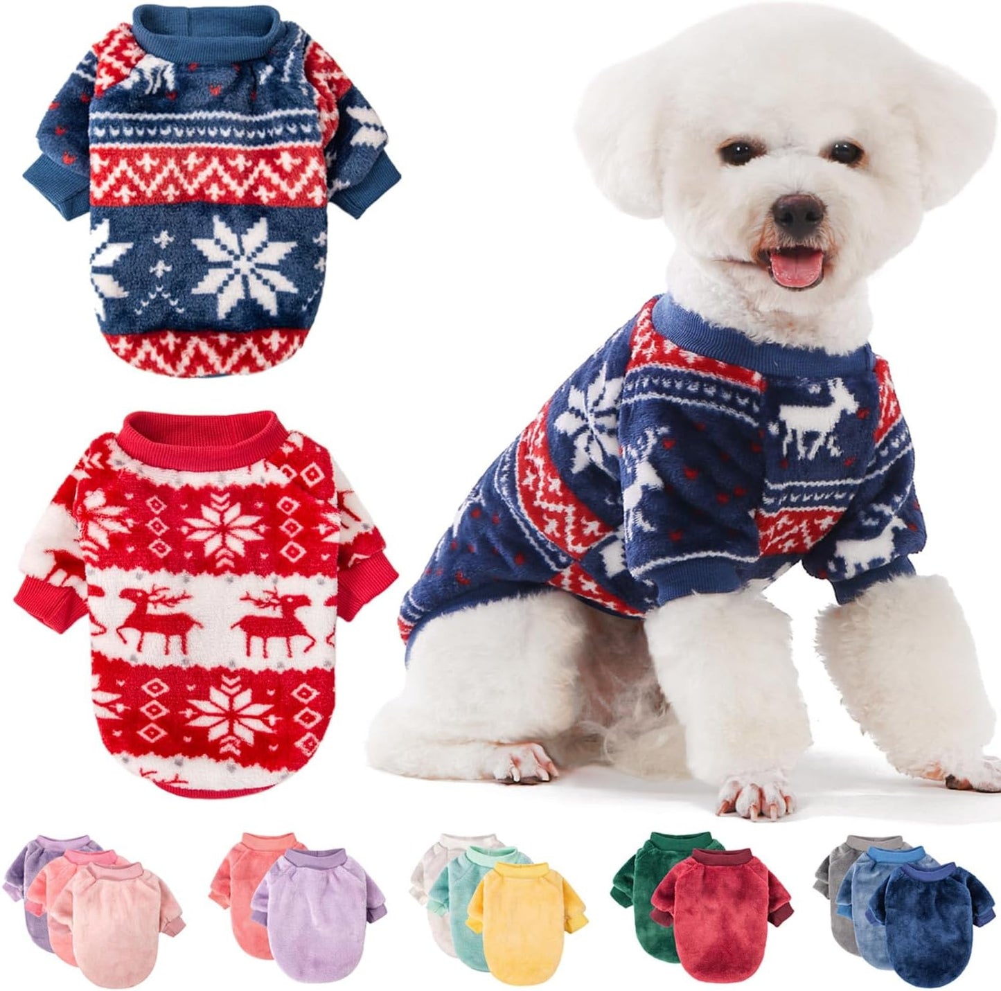 Fabricastle Dog Sweater, Pack of 2 or 3, Dog Clothes, Dog Coat, Dog Jacket for Small or Medium Dogs Boy or Girl, Ultra Soft and Warm Cat Pet Sweaters (Red,Blue, X-Small)