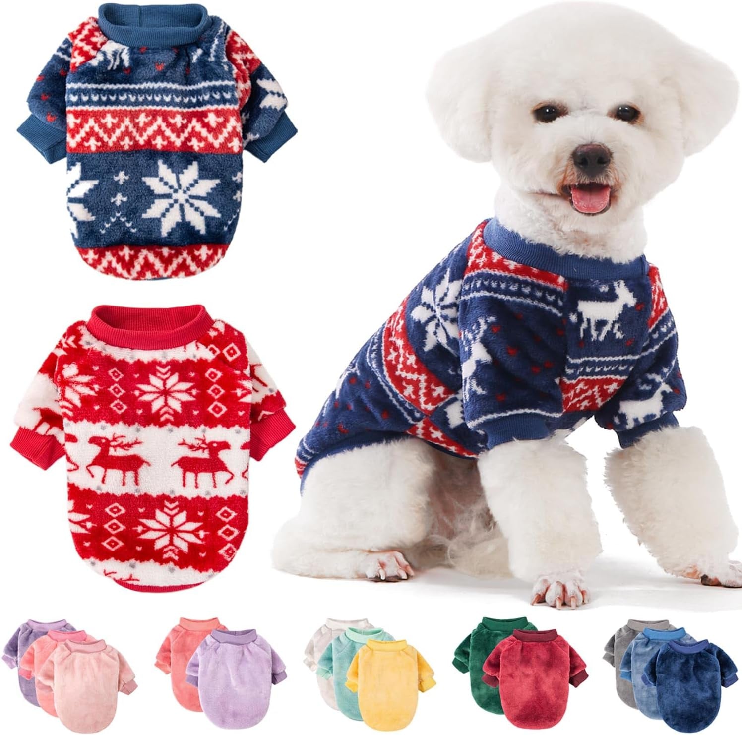 Fabricastle Dog Sweater, Pack of 2 or 3, Dog Clothes, Dog Coat, Dog Jacket for Small or Medium Dogs Boy or Girl, Ultra Soft and Warm Cat Pet Sweaters (Red,Blue, X-Small)