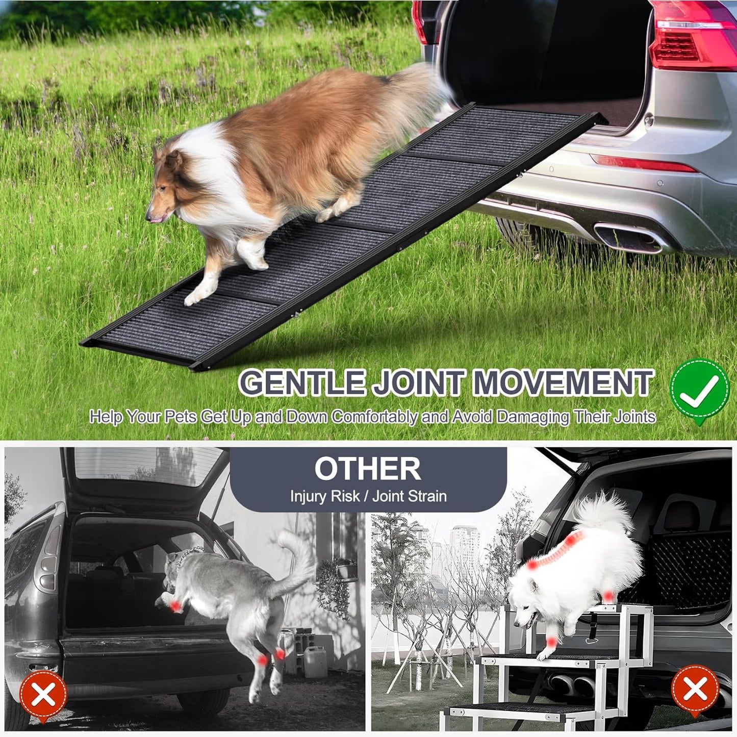 Dog Ramp for Car, 63" Long & 17" Wide Folding Portable Pet Stair Ramp with Non-Slip Rug Surface, Extra Wide Dog Steps for Medium & Large Dogs up to 250LBS Enter a Car, SUV & Truck