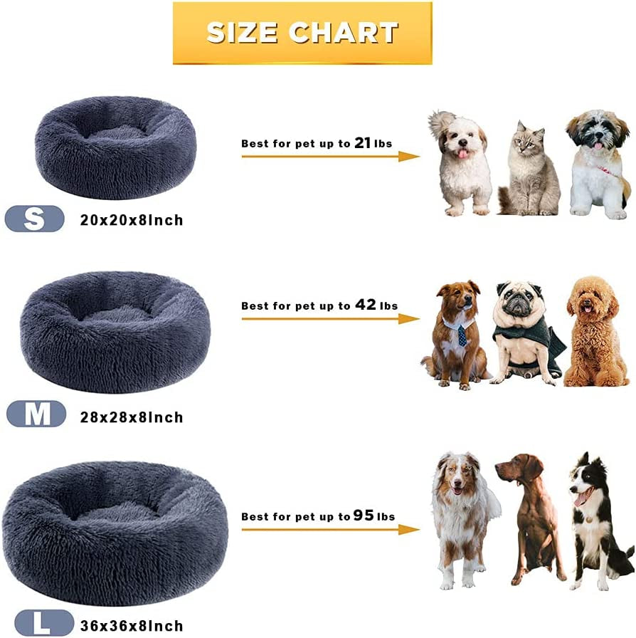 Dog Bed Calming Dog Beds for Small Medium Large Dogs - round Donut Washable Dog Bed, Anti-Slip Faux Fur Fluffy Donut Cuddler Anxiety Cat Bed(20"/27"/35") (Medium, Black)