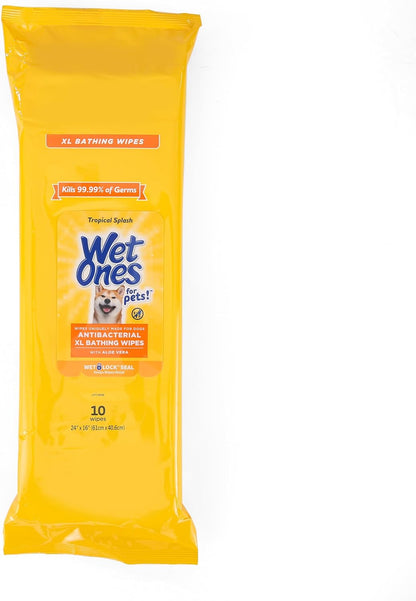 Wet Ones for Pets Multipurpose XL Disposable Pet Bathing Wipes, 10Ct, Tropical Splash Scent | Dog Cleaning Wipes, Extra Large Disposable Dog Wipes, Scented Dog Wipes